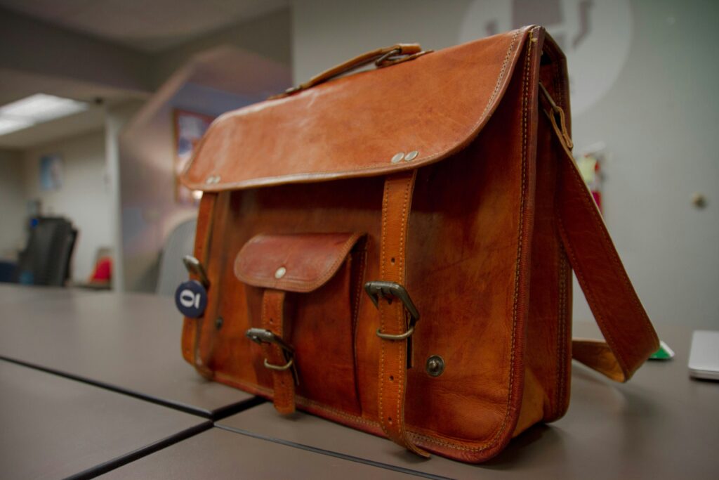 Brown copywriting portfolio bag